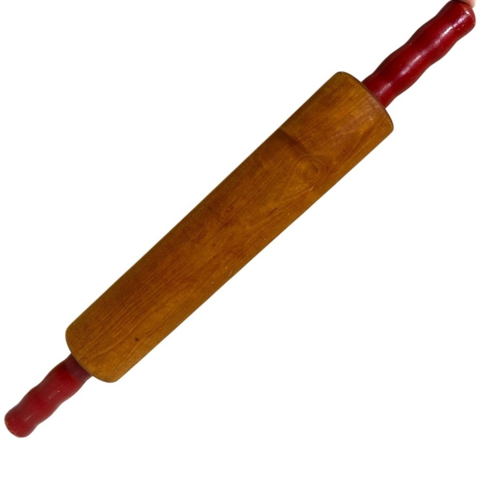 Wooden Rolling Pin with Red Handles for DECOR ONLY - Does NOT Roll